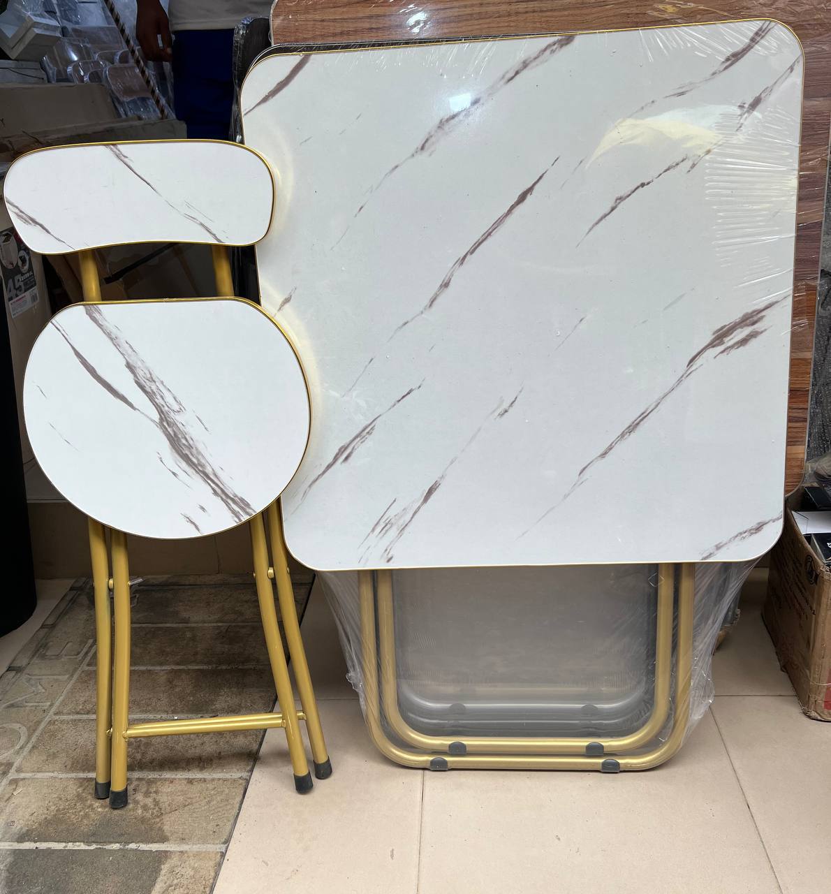 marble design foldable chair and table